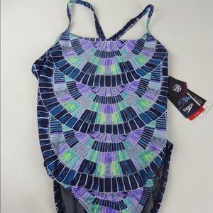 Speedo Relay Back Racing Cut 1 Pc Swimsuit Mosaic
